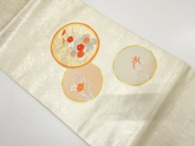 JAPANESE NAGOYA OBI / EMBROIDERY / PLANTS